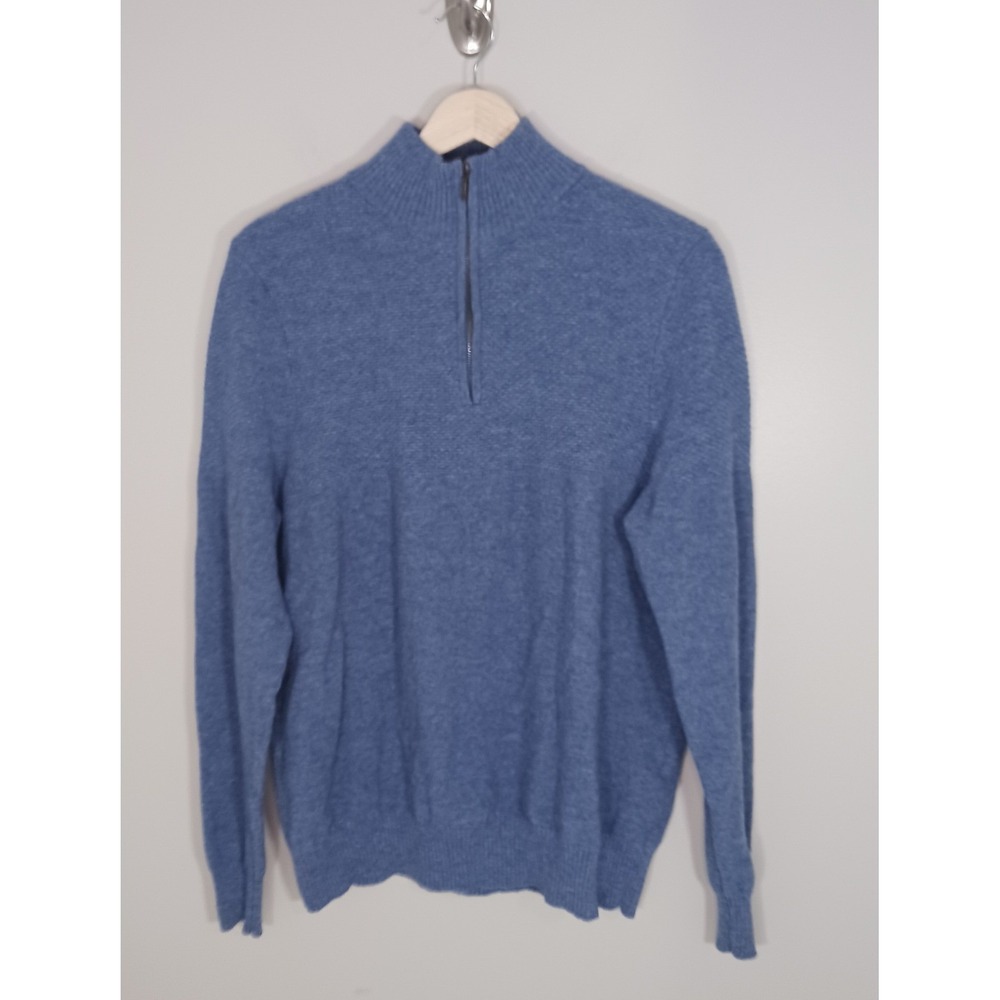Woolovers Merino Wool 1/4 Zip Pullover Blue Men's Sweater Size L